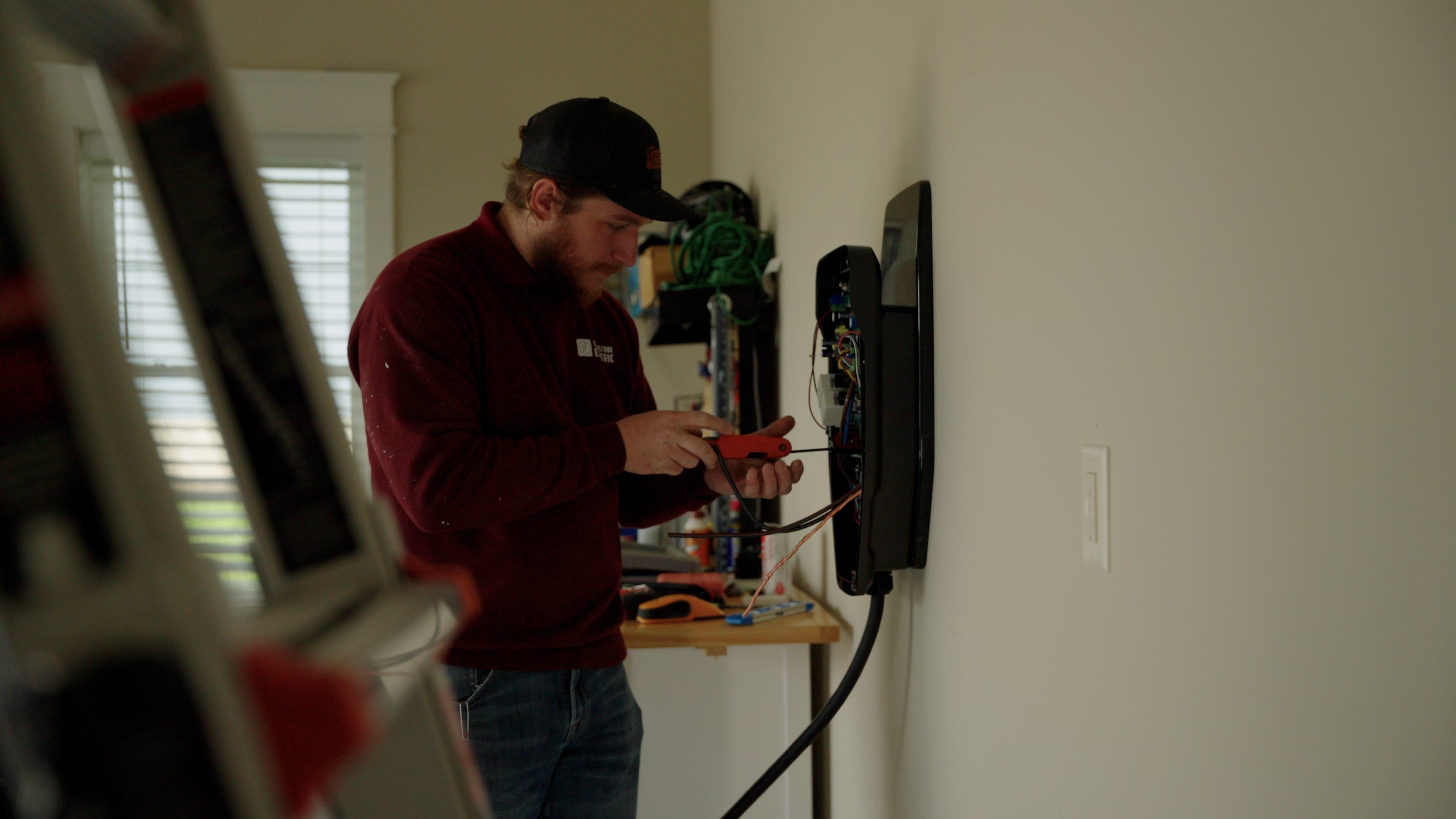 EV charger cable terminal installation close-up